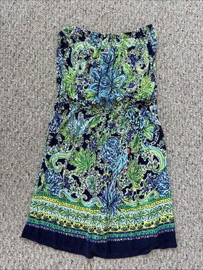 Strapless Navy Floral Sundress in Blue & Green